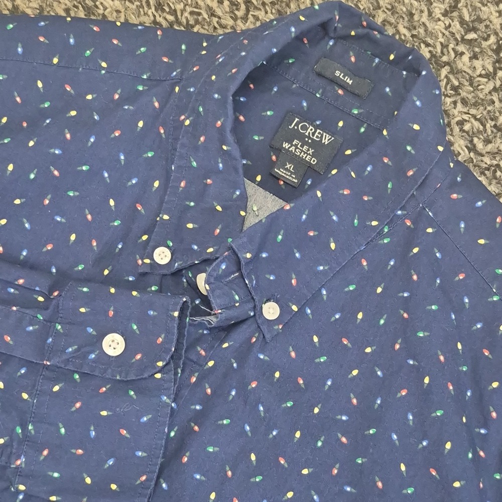 J.Crew Button Down Long Sleeve Mens XL Christmas Lights Flex Washed Slim Fit